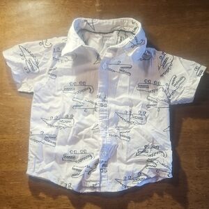Carter's White and Blue Dinosaur Print Button-Down Shirt